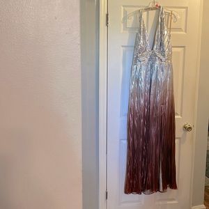 Halter VNeck Silver and Rose Gold pleated dress